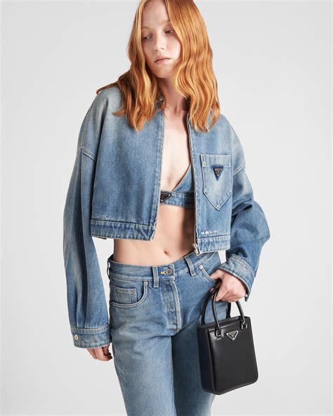 prada crop jean jacket|Prada cropped organic denim jacket.